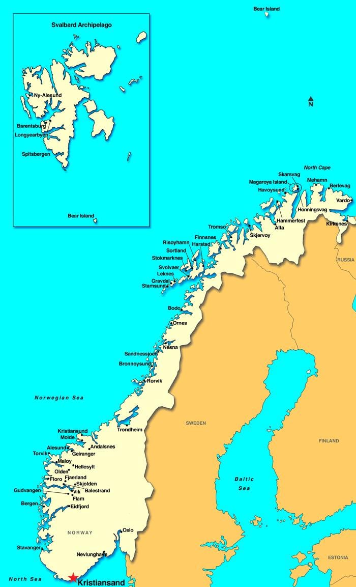 Քարտեզ kristiansand, Նորվեգիա