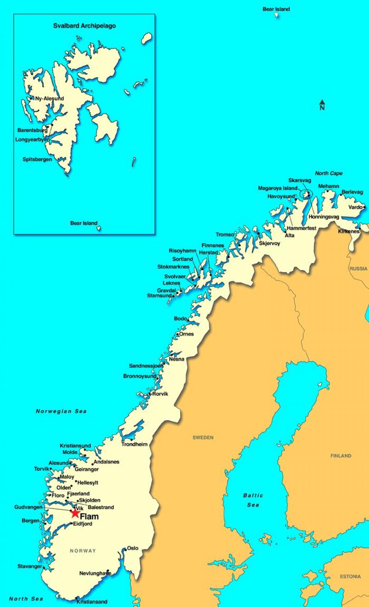 флам Նորվեգիայի քարտեզի վրա