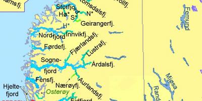 Քարտեզ Նորվեգիայի ցույց է տալիս fjords